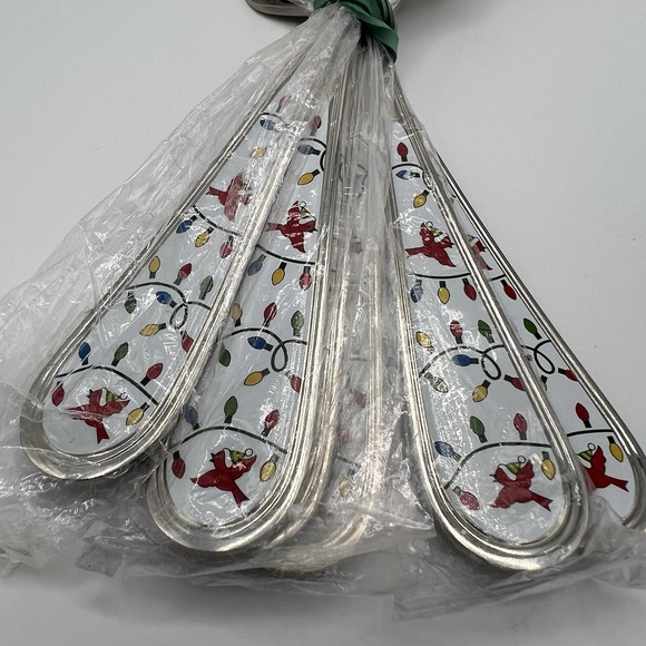 Temp-tations Christmas Set of Six Cardinal Stainless Steel Salad Forks Holiday - Picture 2 of 4